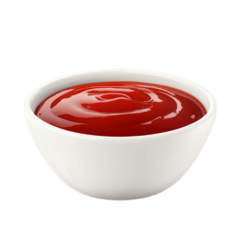 PNG Delicious Ketchup in a White Bowl, Appetizing Red Sauce Against Transparent Background for Condiment Advertising, Food Branding, or Culinary Projects