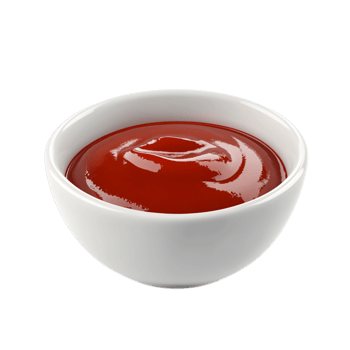 PNG Delicious Ketchup in a White Bowl, Appetizing Red Sauce Against Transparent Background for Condiment Advertising, Food Branding, or Culinary Projects