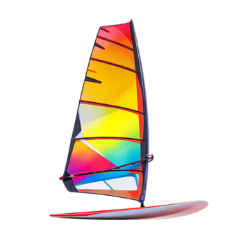 PNG Colorful Windsurfing Sail and Board Against Transparent Background for Water Sports Promotions, Adventure Campaigns, or Summer-Themed Designs