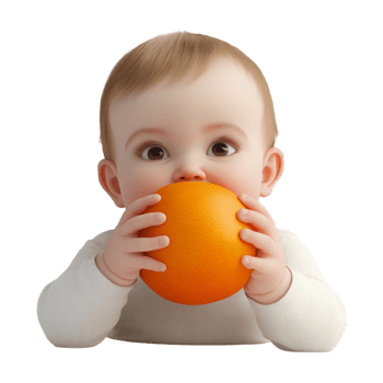 baby eating orange fruit png