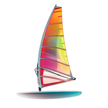 PNG Colorful Windsurfing Sail and Board Against Transparent Background for Water Sports Promotions, Adventure Campaigns, or Summer-Themed Designs