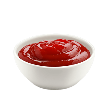 PNG Delicious Ketchup in a White Bowl, Appetizing Red Sauce Against Transparent Background for Condiment Advertising, Food Branding, or Culinary Projects