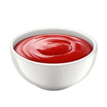PNG Delicious Ketchup in a White Bowl, Appetizing Red Sauce Against Transparent Background for Condiment Advertising, Food Branding, or Culinary Projects