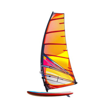PNG Colorful Windsurfing Sail and Board Against Transparent Background for Water Sports Promotions, Adventure Campaigns, or Summer-Themed Designs
