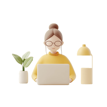 PNG 3D Render of a Woman Working on a Laptop Against Transparent Background for Remote Work, Productivity Themes, or Technology Illustrations
