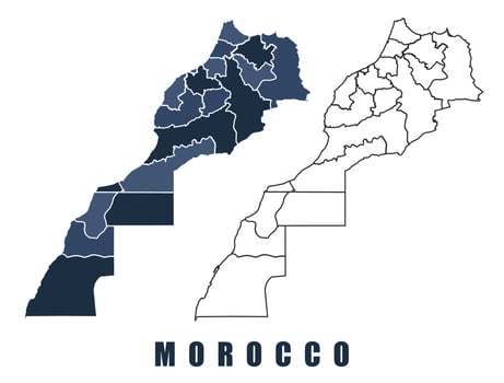 Morocco map regions border outline set vector