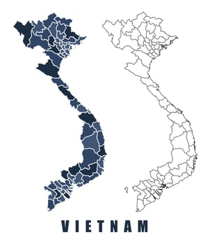 Vietnam map regions border outline set vector