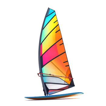 PNG Colorful Windsurfing Sail and Board Against Transparent Background for Water Sports Promotions, Adventure Campaigns, or Summer-Themed Designs