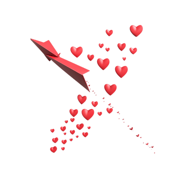 PNG Paper Airplane with Hearts Against Transparent Background Realistic Design for Love Letters, Valentine's Day Themes, or Creative Projects