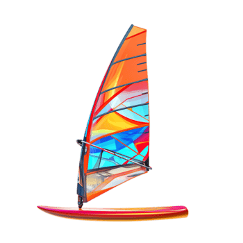 PNG Colorful Windsurfing Sail and Board Against Transparent Background for Water Sports Promotions, Adventure Campaigns, or Summer-Themed Designs