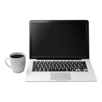 Laptop and Cup on a Table Isolated Against a transparent Background png