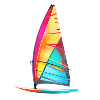 PNG Colorful Windsurfing Sail and Board Against Transparent Background for Water Sports Promotions, Adventure Campaigns, or Summer-Themed Designs