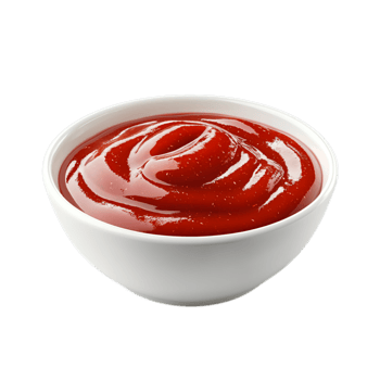 PNG Delicious Ketchup in a White Bowl, Appetizing Red Sauce Against Transparent Background for Condiment Advertising, Food Branding, or Culinary Projects