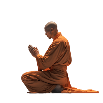 Shaolin monk praying in traditional attire on a transparent background png