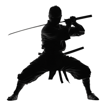 Ninja silhouette isolated against a white background png