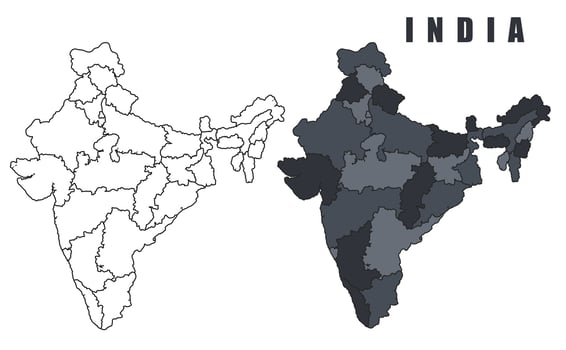 India country map simple flat outline illustration set vector