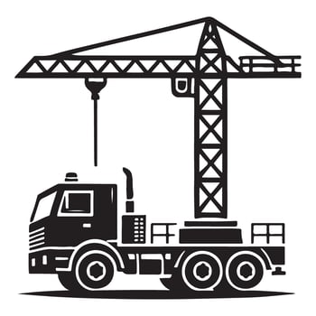 Detailed Silhouette of a Crane Truck with Lifting Mechanism vector