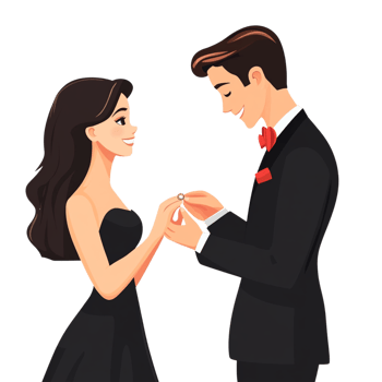 PNG Man Giving a Ring to a Girl on Valentine's Day Against Transparent Background for Romantic Proposals, Love-Themed Illustrations, or Holiday Cards