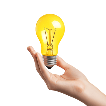 Hand presenting a yellow lightbulb on a transparent background png