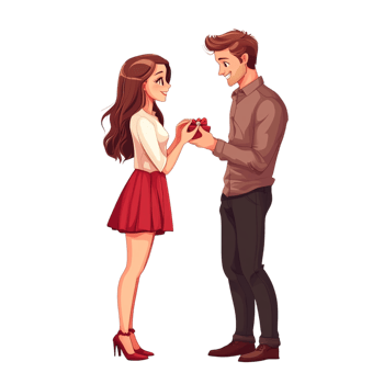 PNG Man Giving a Ring to a Girl on Valentine's Day Against Transparent Background for Romantic Proposals, Love-Themed Illustrations, or Holiday Cards