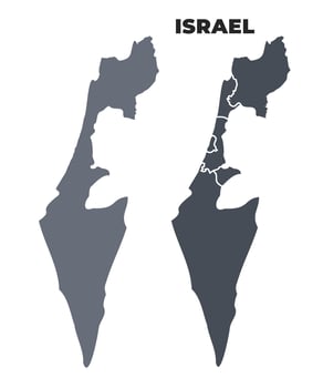 Israel grey political map simple flat illustration set vector