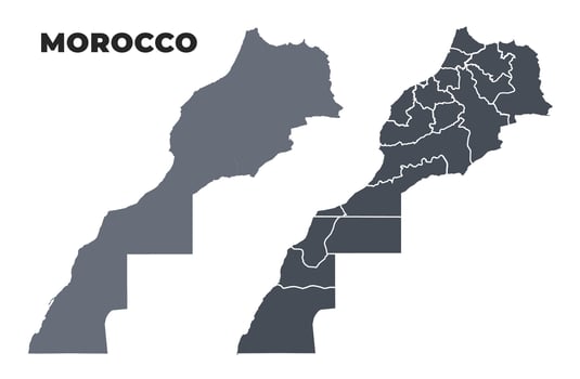 Morocco grey political map simple flat illustration set vector