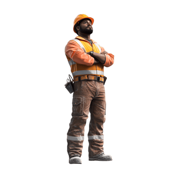 Front View of Construction Worker Looking at Something png