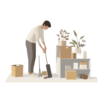 Man Tidying Up His Home Against a Transparent Background png