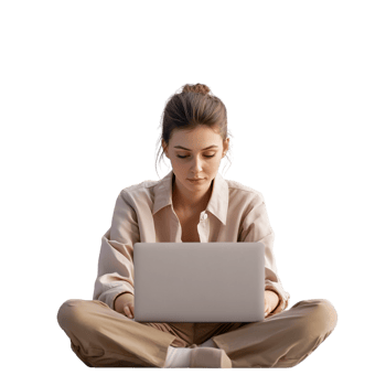PNG 3D Render of a Woman Working on a Laptop Against Transparent Background for Remote Work, Productivity Themes, or Technology Illustrations