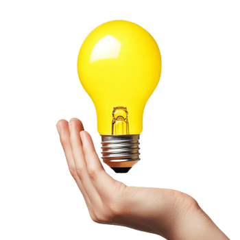 Hand presenting a yellow lightbulb on a transparent background png