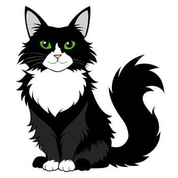 Cartoon black and white cat isolated on white background. Suitable for educational poster, logo, children's books and encyclopedias. vector