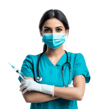 PNG Female Nurse with Syringe Wearing Mask Against Transparent Background for Medical Branding, Healthcare Campaigns, or Safety Promotions