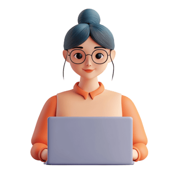 PNG 3D Render of a Woman Working on a Laptop Against Transparent Background for Remote Work, Productivity Themes, or Technology Illustrations