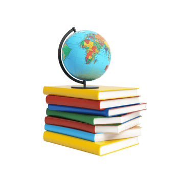 Stack of Books and a 3D Globe - Education 3D Rendering png
