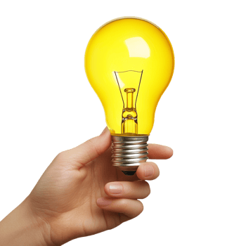 Hand presenting a yellow lightbulb on a transparent background png