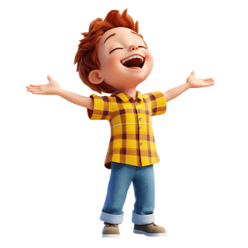 PNG Adorable 3D Render of a Happy Singing Boy Against Transparent Background for Entertainment Designs, Youthful Themes, or Cartoon Illustrations