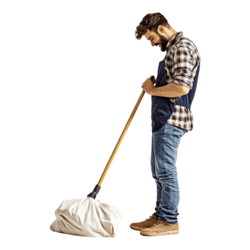 Man Tidying Up His Home Against a Transparent Background png