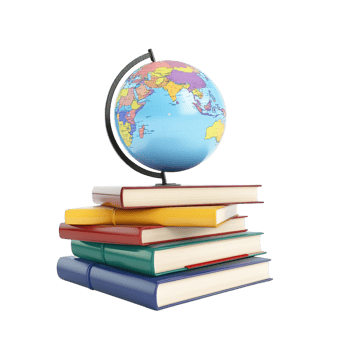 Stack of Books and a 3D Globe - Education 3D Rendering png