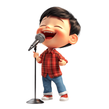 PNG Adorable 3D Render of a Happy Singing Boy Against Transparent Background for Entertainment Designs, Youthful Themes, or Cartoon Illustrations