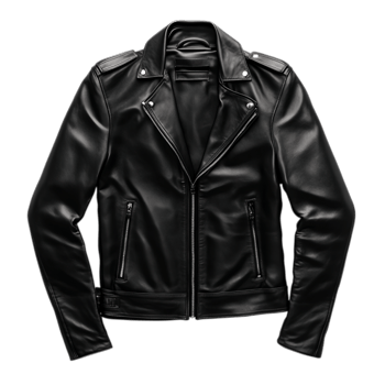 PNG Black Leather Jacket Displayed Against Transparent Background for Fashion Catalogs, Retail Promotions, or Clothing Design Projects