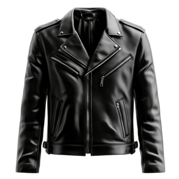 PNG Black Leather Jacket Displayed Against Transparent Background for Fashion Catalogs, Retail Promotions, or Clothing Design Projects
