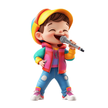 PNG Adorable 3D Cartoon Singer Boy with Microphone Against Transparent Background for Music Designs, Animation Themes, or Kid-Friendly Illustrations