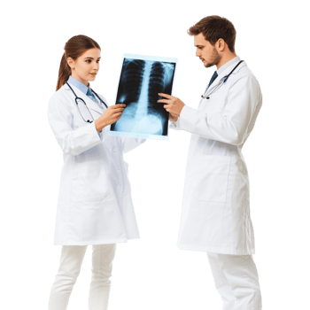 Two Young Doctors Examining X-Ray Results Isolated Against White Background png