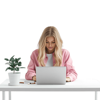 PNG 3D Render of a Woman Working on a Laptop Against Transparent Background for Remote Work, Productivity Themes, or Technology Illustrations