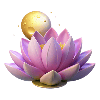 Golden Moon Pink Lotus Bloom A serene scene of a golden moon illuminating a pink lotus bloom, capturing the essence of tranquility. png