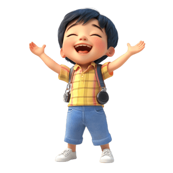 PNG Adorable 3D Render of a Happy Singing Boy Against Transparent Background for Entertainment Designs, Youthful Themes, or Cartoon Illustrations