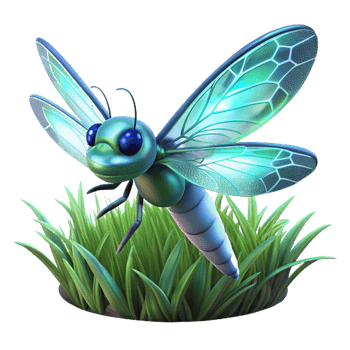 Dragonfly in Grass 3D Render A serene depiction of a dragonfly navigating a field of grass, captured in a stunning three-dimensional render. png