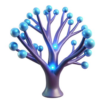 Abstract Luminous Tree 3D Render A radiant tree navigating the digital forest, its surface glowing with vibrant colors in a stunning render. png
