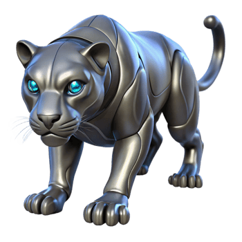 Metallic Panther Robot A sleek panther crafted as a metallic robot, prowling through the digital jungle with precision. png