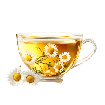 PNG Aromatic Chamomile Tea in a Glass Cup Against Transparent Background for Beverage Designs, Relaxation Themes, or Organic Illustrations